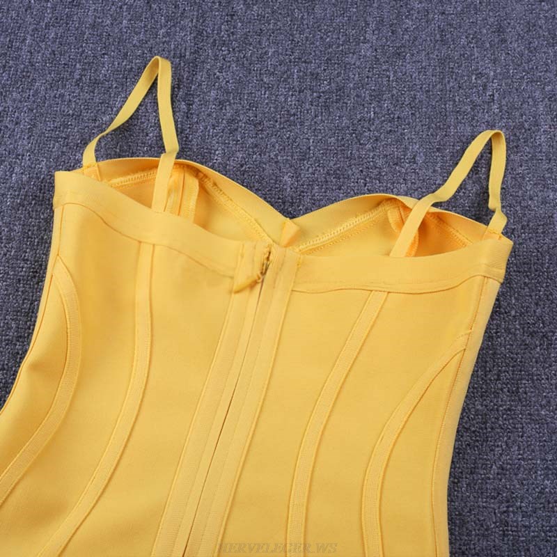 Herve Leger Yellow Bustier Fluted Dress