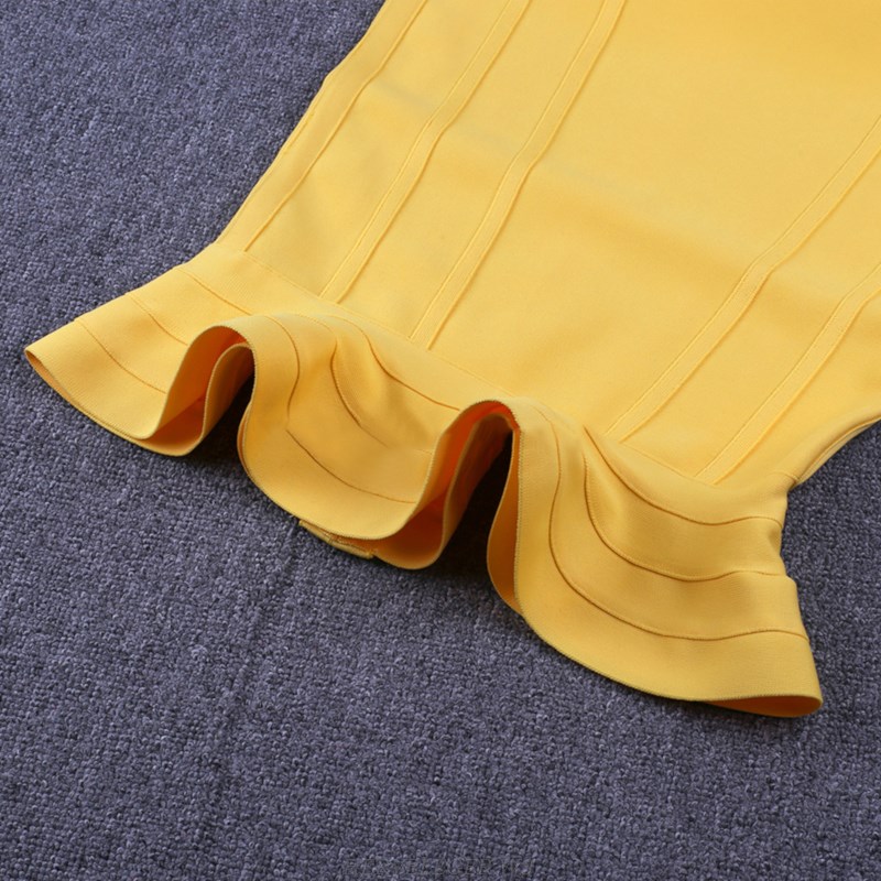 Herve Leger Yellow Bustier Fluted Dress