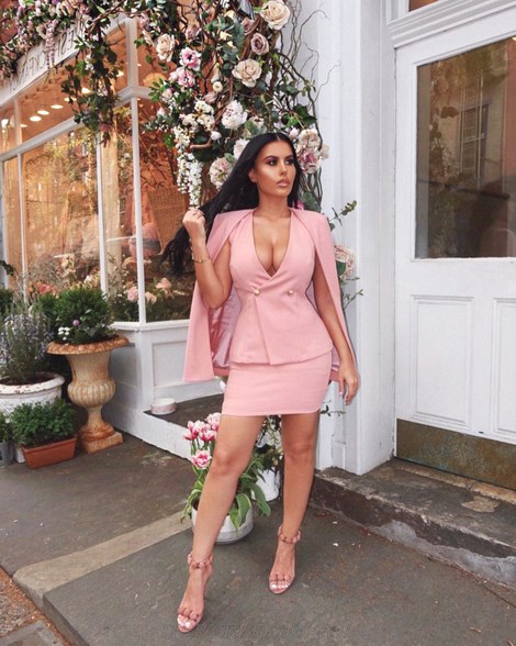 Herve Leger Pink V Neck Cape Two Piece Dress