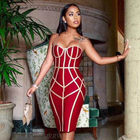 Herve Leger Red Nude Contrast Bustier Dress Herve Leger Red Nude Contrast Bustier Dress