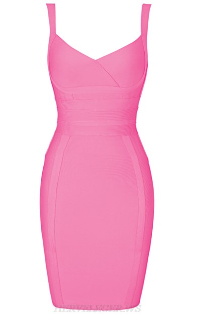 Herve Leger Pink Cross Over Bandage Dress