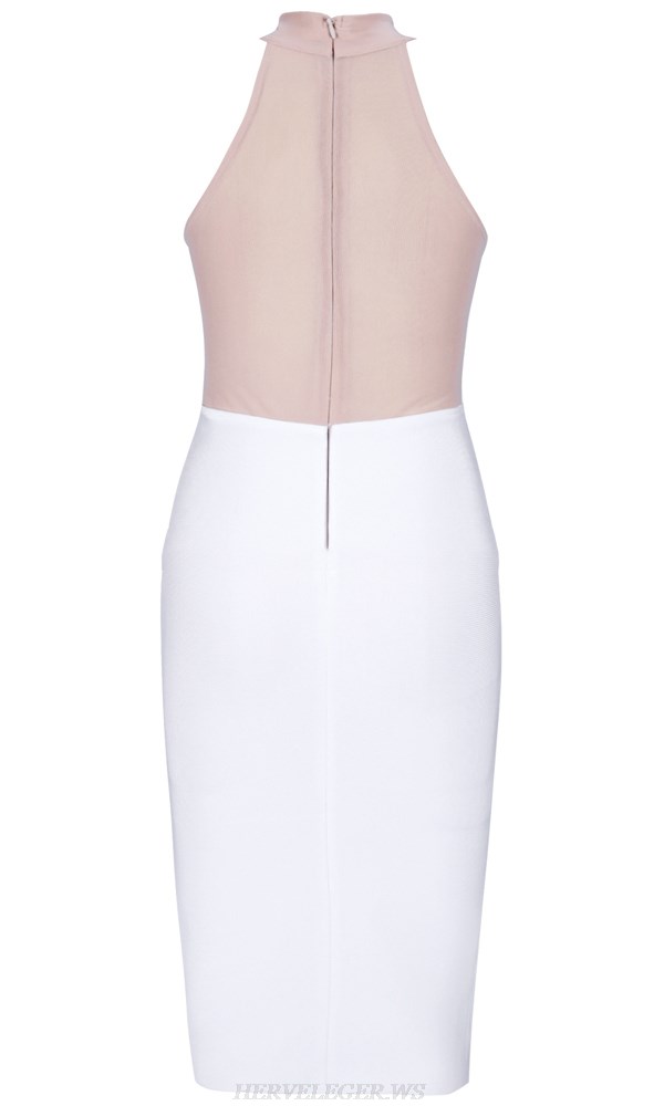 Herve Leger White Embellished Mesh Dress