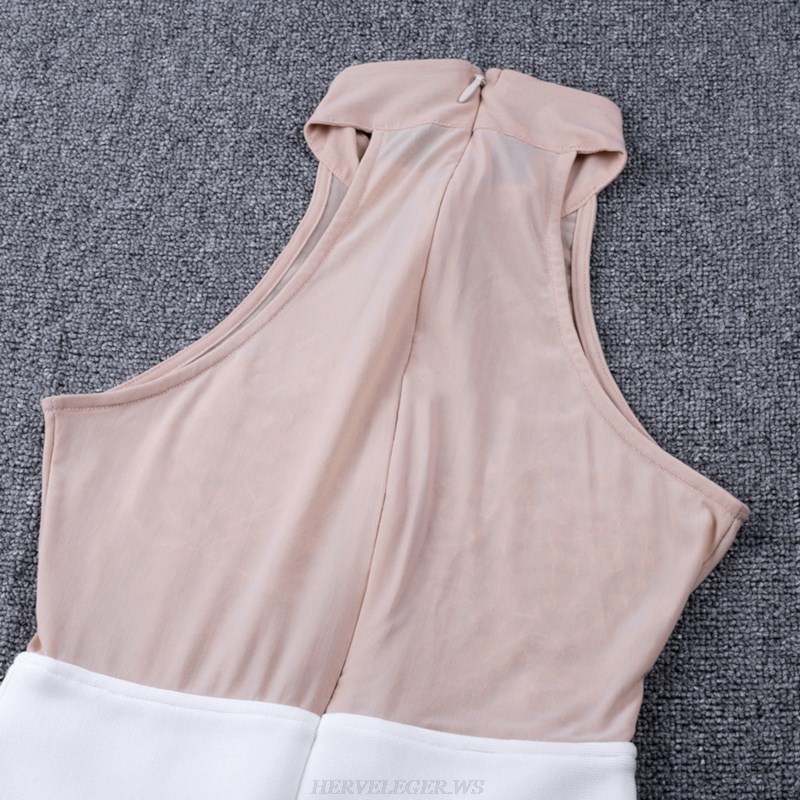 Herve Leger White Embellished Mesh Dress