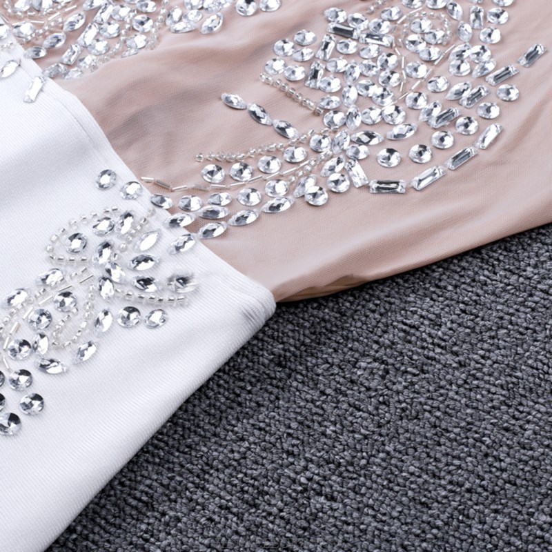 Herve Leger White Embellished Mesh Dress