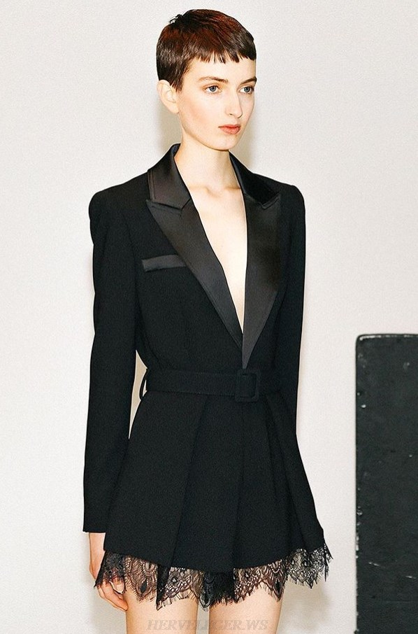 Herve Leger Black Lace Blazer Dress