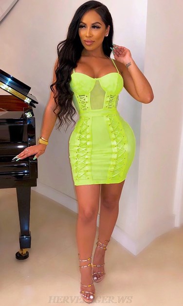 Herve Leger Neon Lace Up Bustier Stars Dress