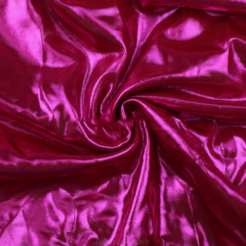 Herve Leger Strapless Fuchsia Long Sleeve Ruched Foil Dress
