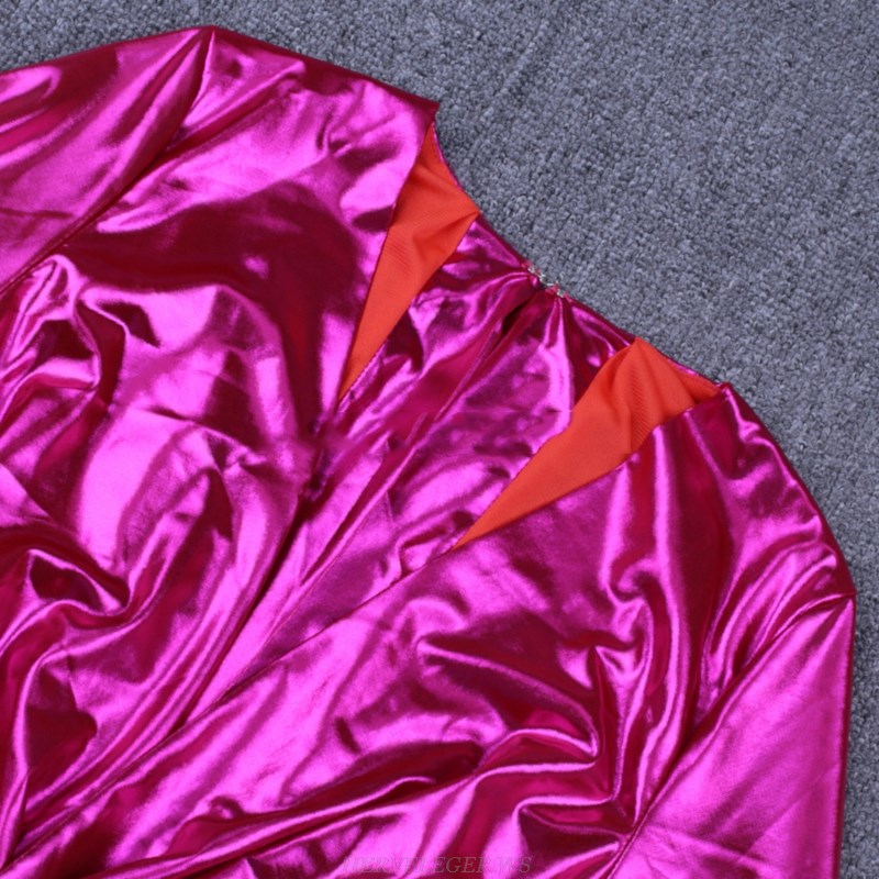 Herve Leger Strapless Fuchsia Long Sleeve Ruched Foil Dress