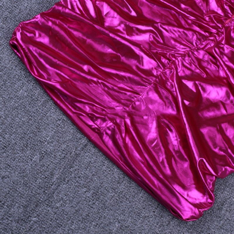 Herve Leger Strapless Fuchsia Long Sleeve Ruched Foil Dress