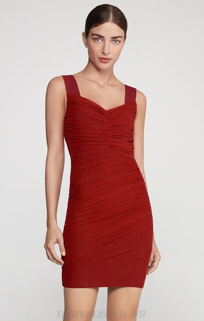 Herve Leger Red Ruched Dress