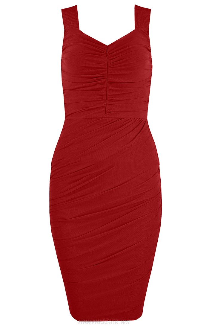 Herve Leger Red Ruched Dress
