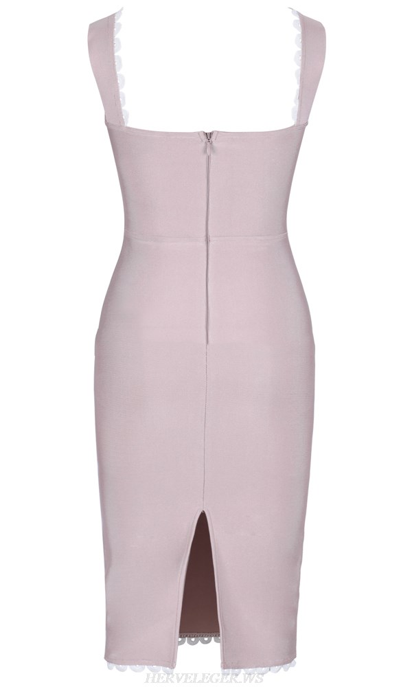Herve Leger Blush Nude White Scalloped Dress