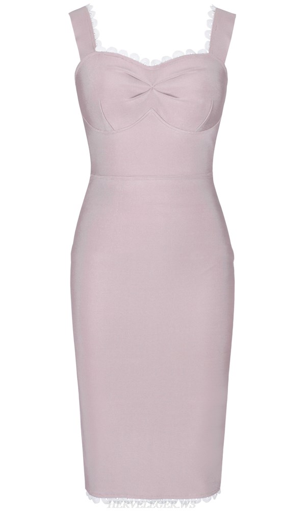 Herve Leger Blush Nude White Scalloped Dress