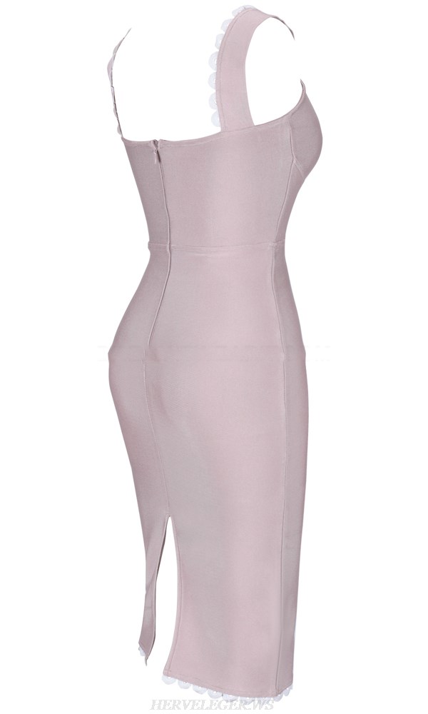 Herve Leger Blush Nude White Scalloped Dress
