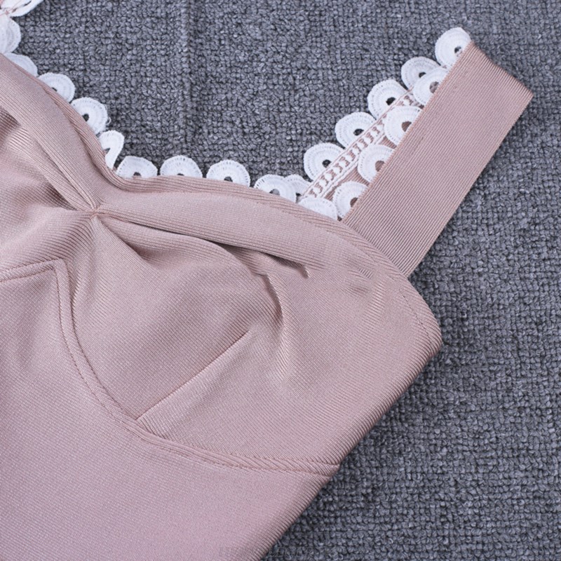 Herve Leger Blush Nude White Scalloped Dress