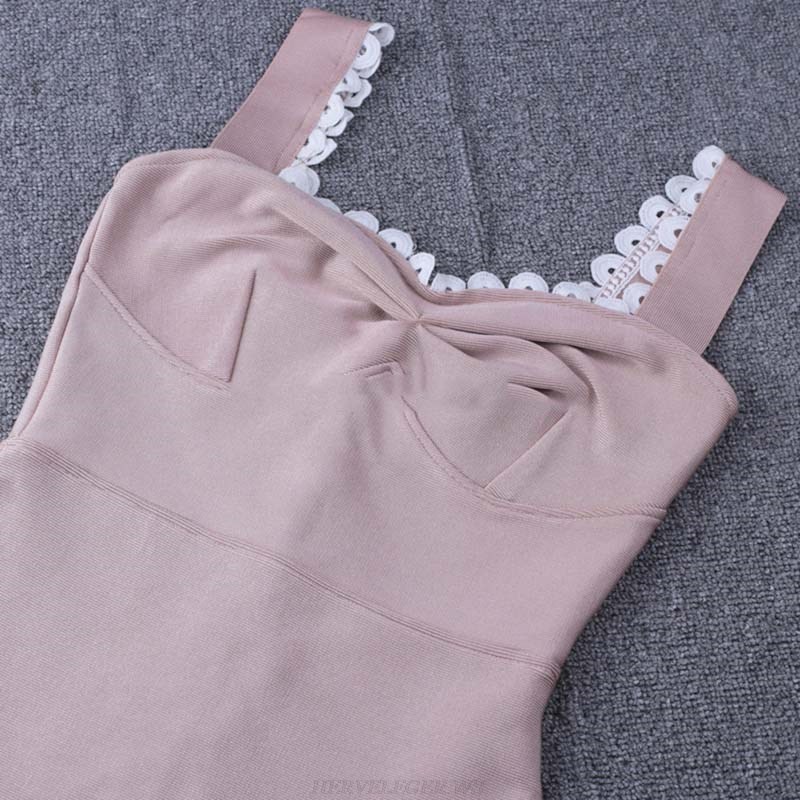Herve Leger Blush Nude White Scalloped Dress