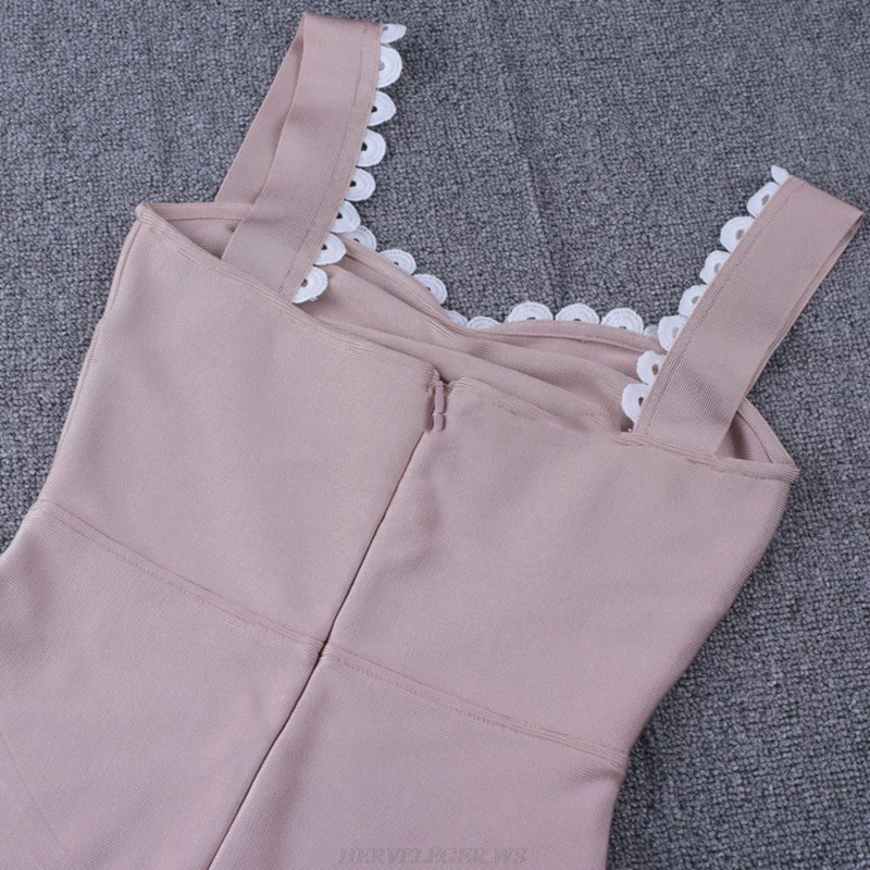 Herve Leger Blush Nude White Scalloped Dress
