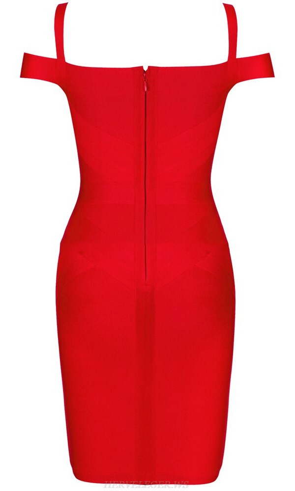 Herve Leger Red Strap Bardot Dress