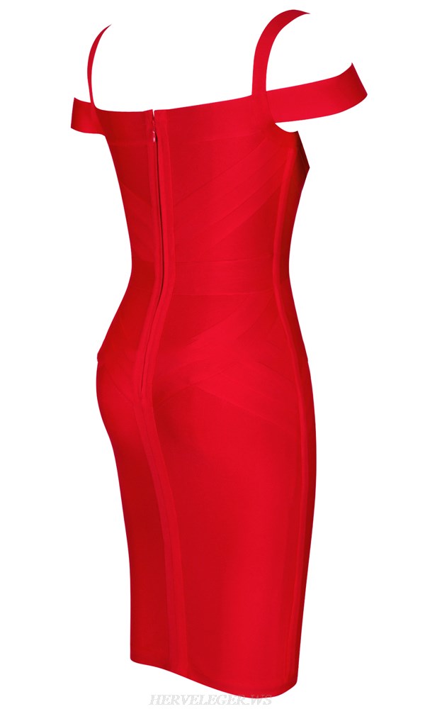 Herve Leger Red Strap Bardot Dress