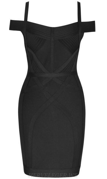 Herve Leger Black Bardot Strap Structured Dress