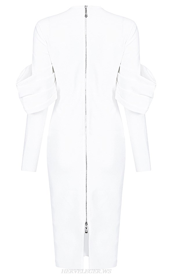 Herve Leger White Long Sleeve Dress