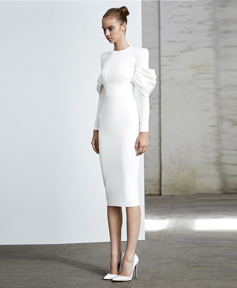 Herve Leger White Long Sleeve Dress