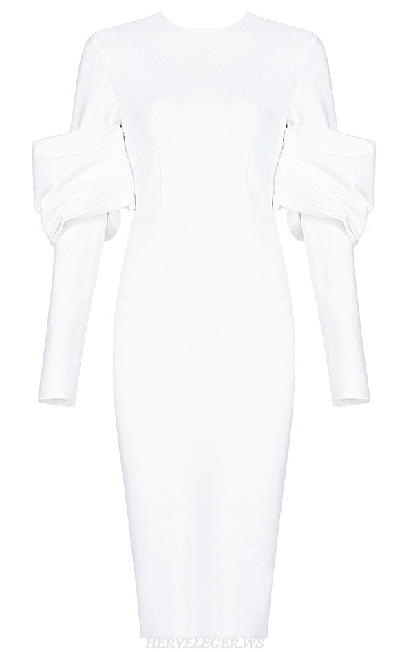 Herve Leger White Long Sleeve Dress