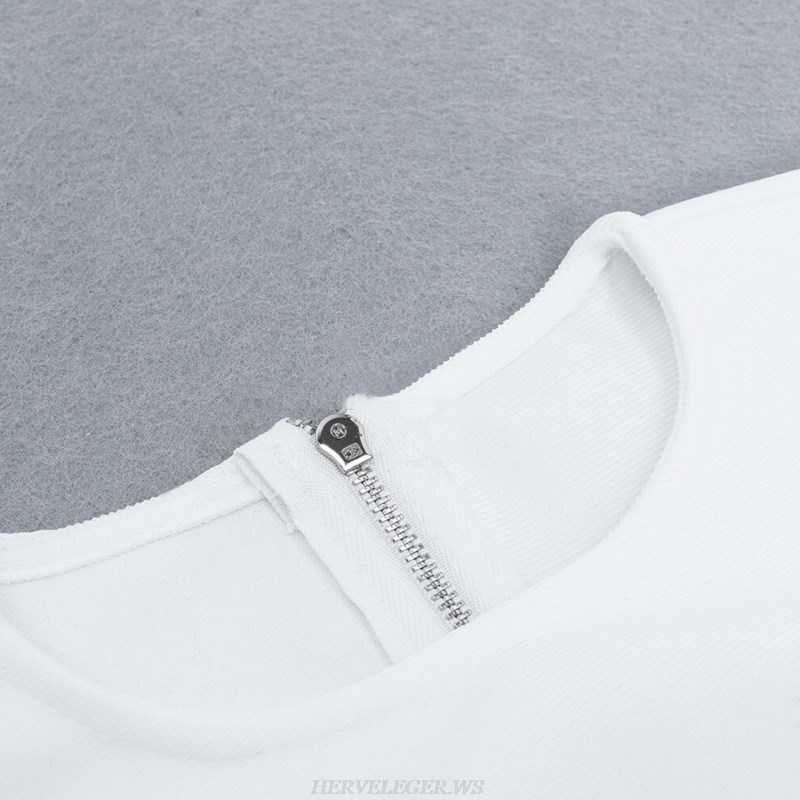 Herve Leger White Long Sleeve Dress