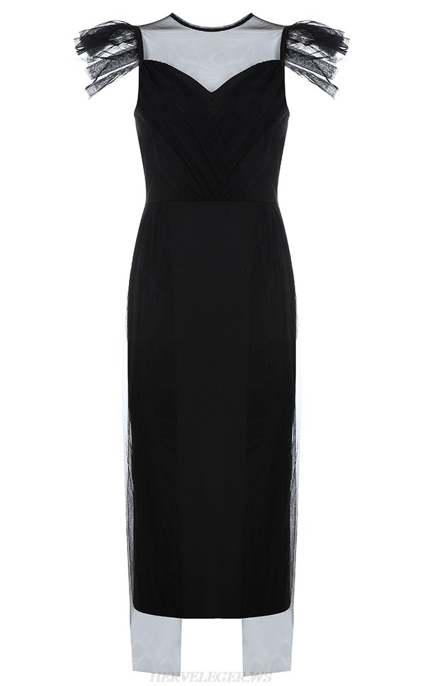 Herve Leger Black Mesh Frill Dress