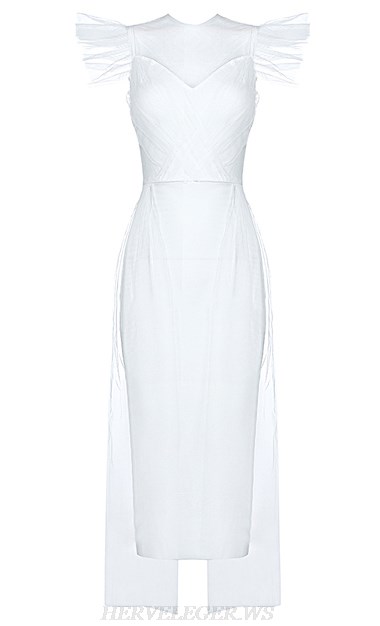 Herve Leger White Mesh Frill Dress Herve Leger White Mesh Frill Dress