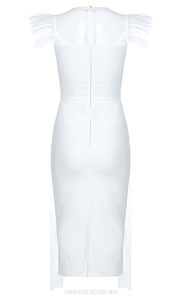 Herve Leger White Mesh Frill Dress