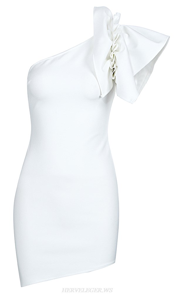 Herve Leger White One Shoulder Frill Dress Herve Leger White One Shoulder Frill Dress