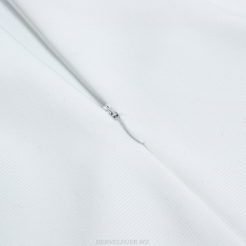 Herve Leger White One Shoulder Frill Dress