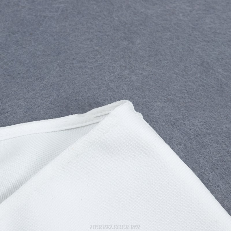Herve Leger White One Shoulder Frill Dress