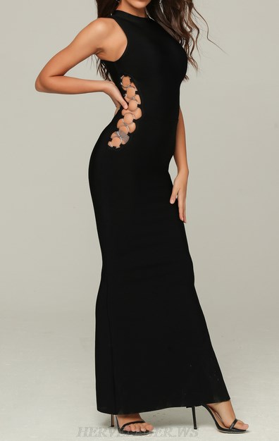Herve Leger Black Side Cut Out Gown