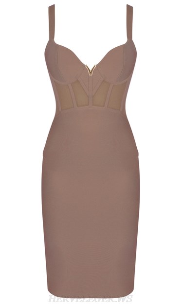 Herve Leger Nude Structured Mesh Dress