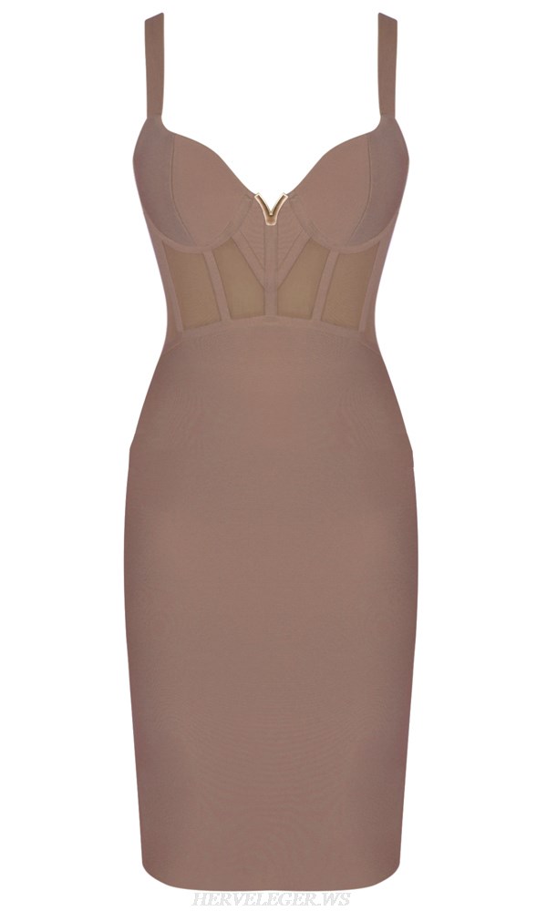 Herve Leger Nude Structured Mesh Dress