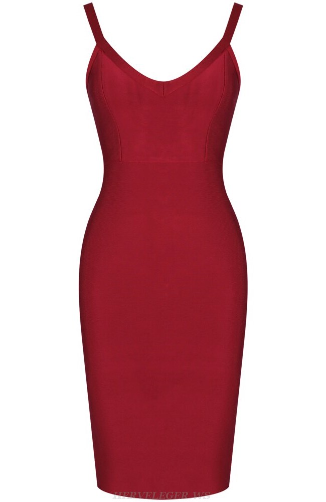 Herve Leger Burgundy Backless Stars Bandage Dress