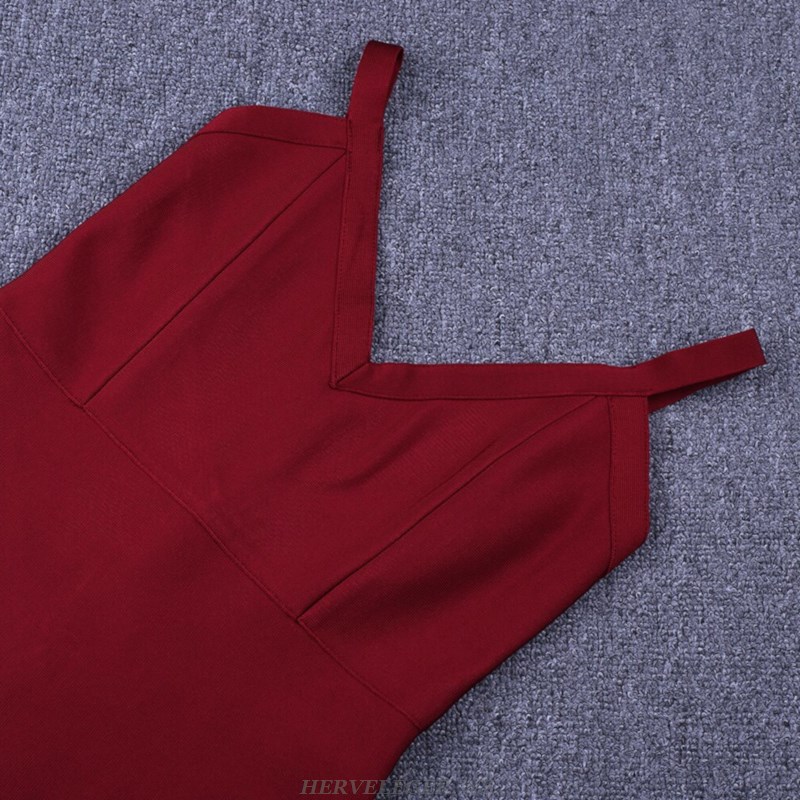 Herve Leger Burgundy Backless Stars Bandage Dress
