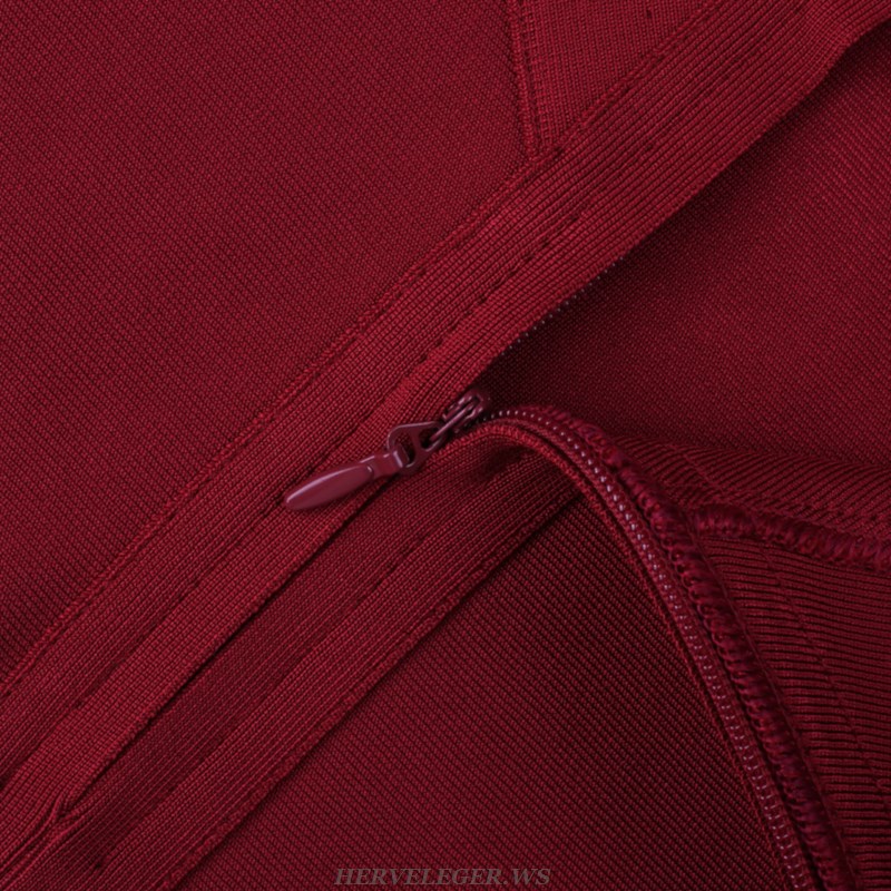 Herve Leger Burgundy Backless Stars Bandage Dress