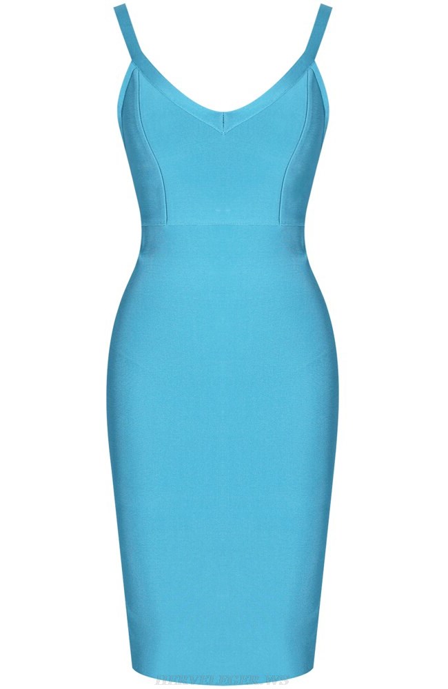Herve Leger Light Blue Backless Bandage Dress