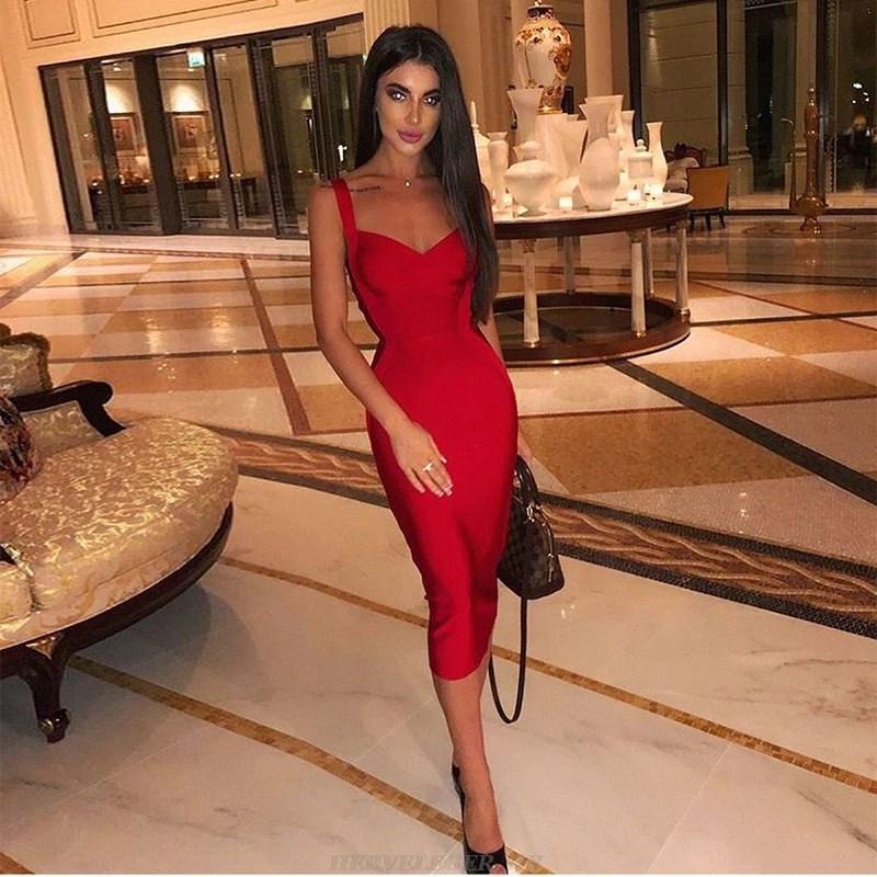Herve Leger Red Basic Bandage Dress