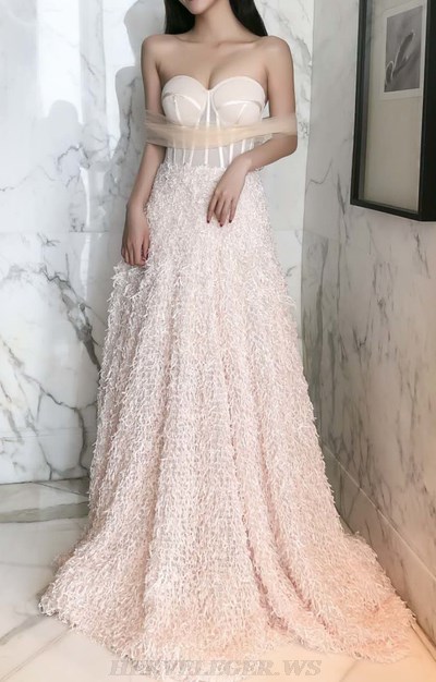 Herve Leger Pink Strapless Bustier Bandeau Fluffy Formal Gown
