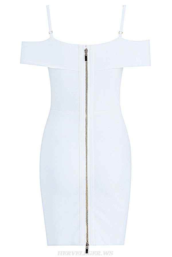 Herve Leger White Chain Bardot Bandage Dress