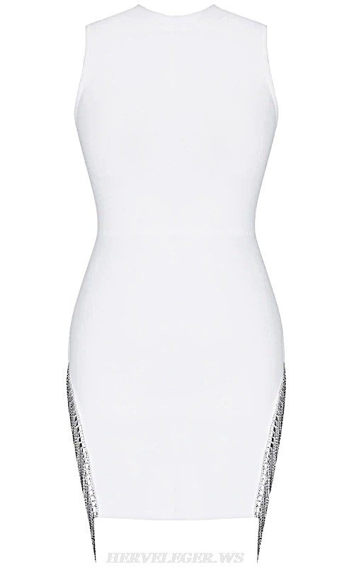 Herve Leger White Embellished Trim Bandage Dress Herve Leger White Embellished Trim Bandage Dress