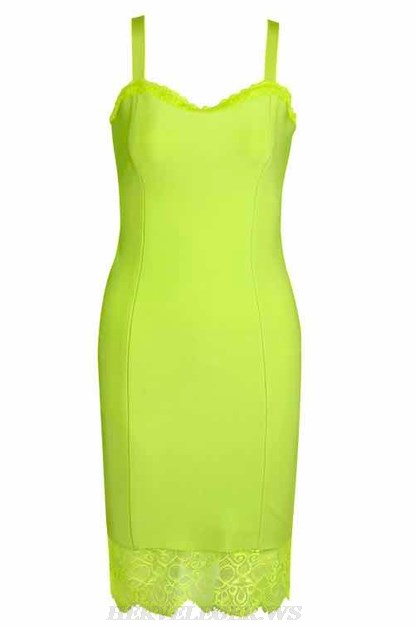 Herve Leger Neon Green Lace Bandage Dress
