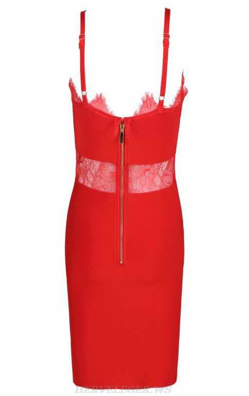 Herve Leger Red Lace Bandage Dress