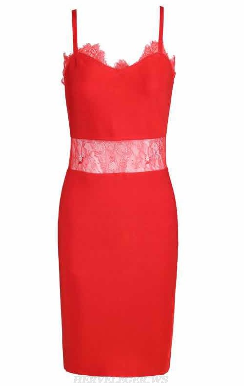 Herve Leger Red Lace Bandage Dress