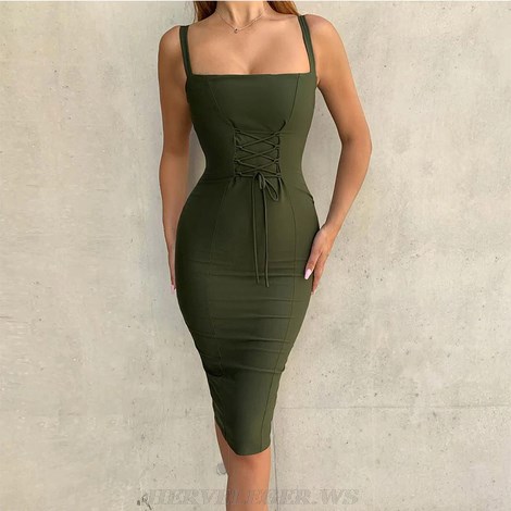 Herve Leger Green Lace Up Bandage Dress Herve Leger Green Lace Up Bandage Dress