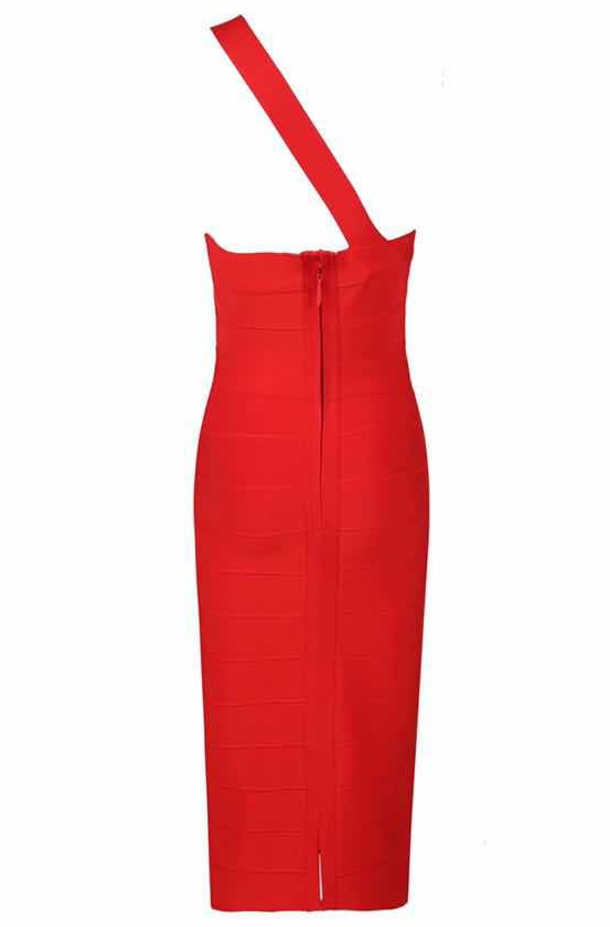 Herve Leger Red One Shoulder Strap Bandage Dress